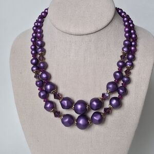 Vintage Art Arthur Pepper Purple Acrylic and Glass Bead Accent Choker Necklace